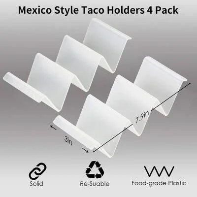 Taco Holders Plastic Set of 4, Microwave Dishwasher Safe, White Non Toxic BPA Free Rack Latitude Run
