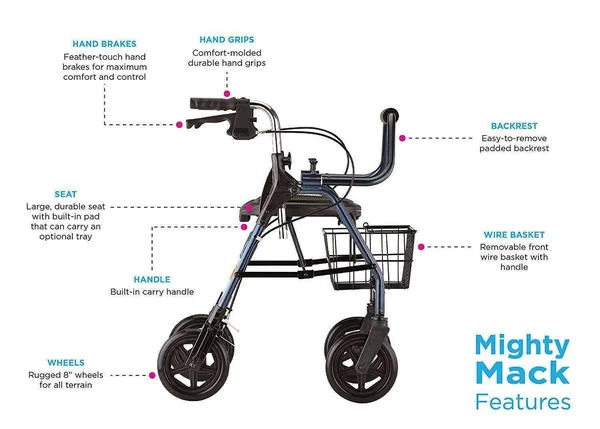 Nova Mighty Mack Heavy Duty Rolling Walker - Blue