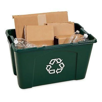 Rubbermaid Commercial Stackable Recycling Bin - 18 Gallon, Green FG571873GRN