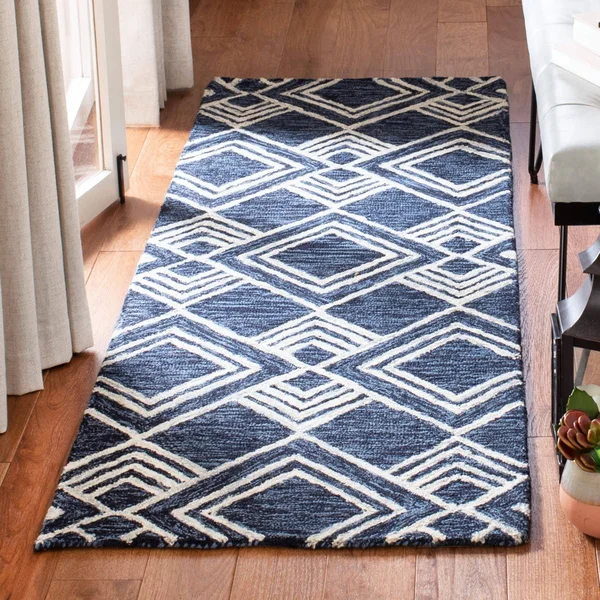 Safavieh Micro-Loop MLP154N 2&3x22 x 7&0x22 Runner Navy - Ivory Area Rug
