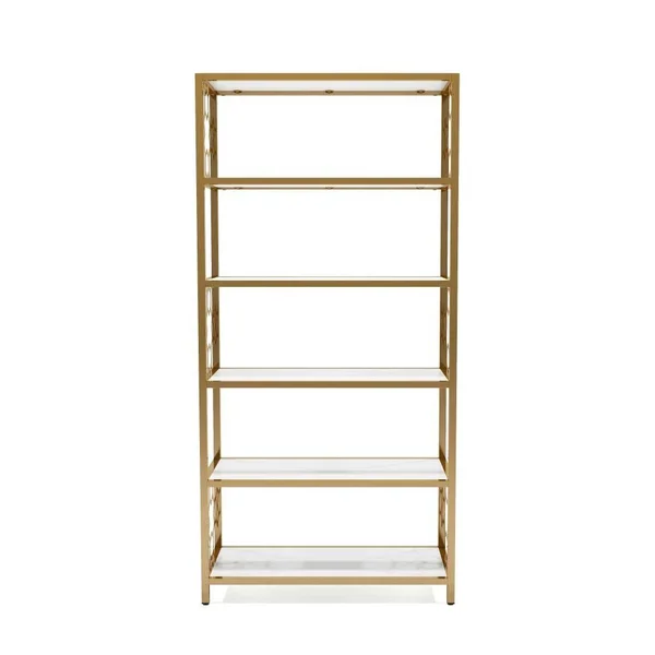Furniture of America Abair Metal 5-Shelf Bookcase in White and Gold