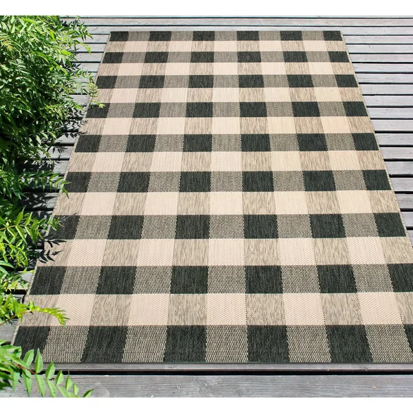Trans Ocean Portofino Texture Plaid Area Rug - Black, 8&10x22 x 11&9x22 Rectangle