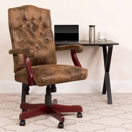 Bomber Brown Classic Executive Swivel Office Chair with Arms - Size: 27.5
