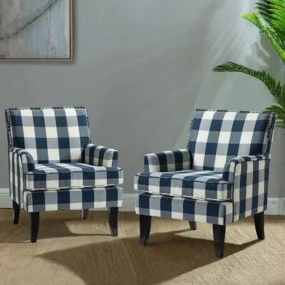 Bethine 27.15x22 Wide Armchair Red Barrel Studio Body Fabric: Navy Plaid