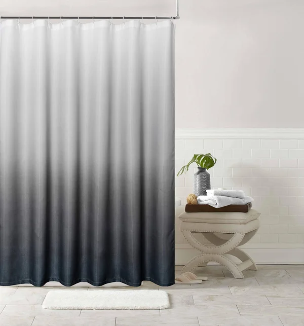 Dainty Home Printed Ombre 70 in. x 72 in. Black Waffle Shower Curtain